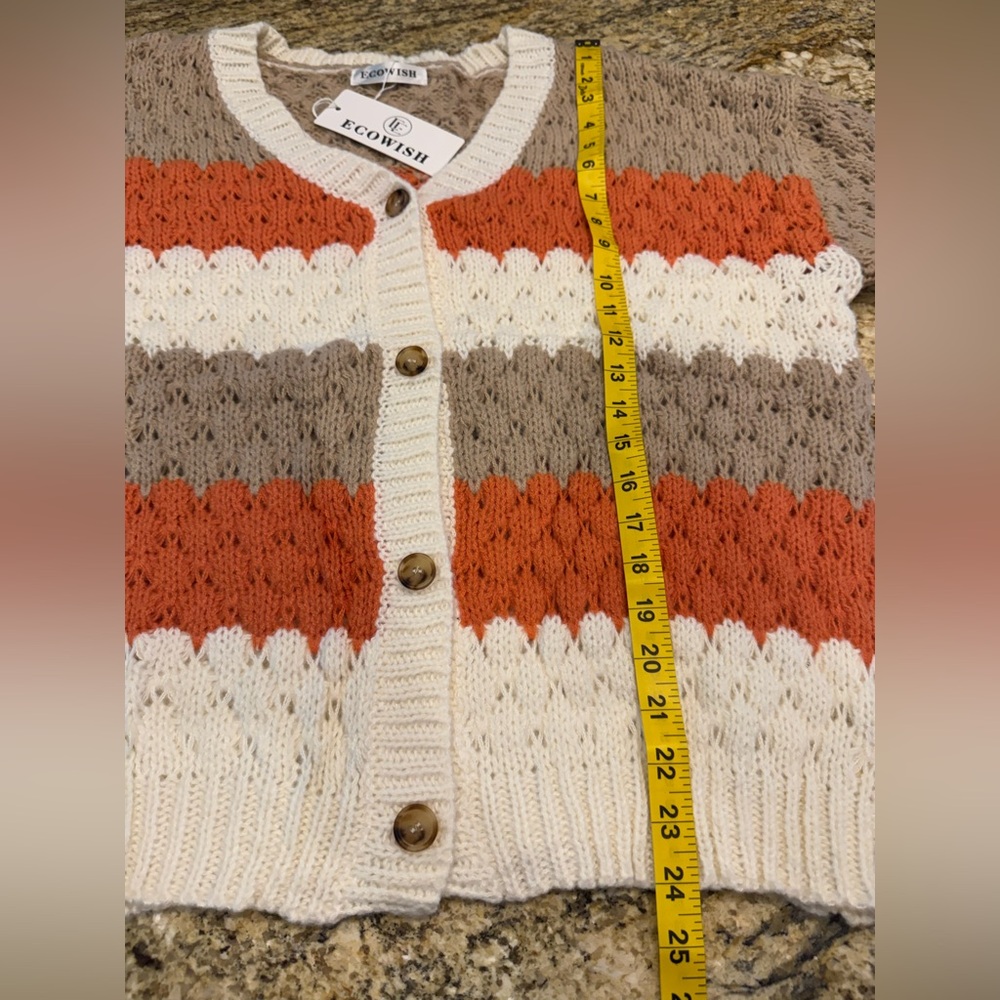 Ecowish Chunky Knit Cardigan Tan, Orange, Cream Stretchy Women’s Size XL - Picture 9 of 9